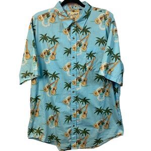 COASTAL BLUE Guitar Print Button Up Hawaii Men Shirt Short Sleeve